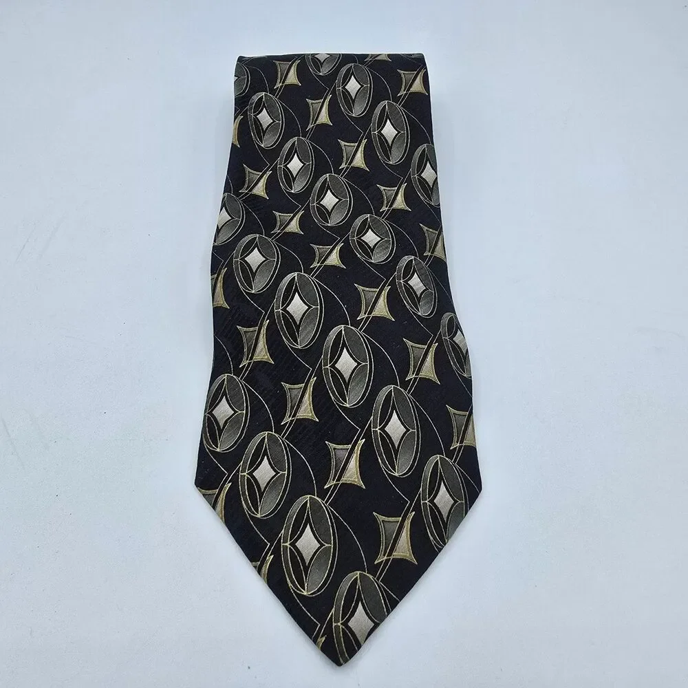 Mens Necktie Croft & Barrow Tie silk Green Black Size 56 By 4 In Vintage